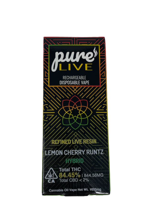 Pure Live Full Spectrum Refined Live Resin 1G Disposable Vape - Lemon Cherry Runtz - The Balloon Room