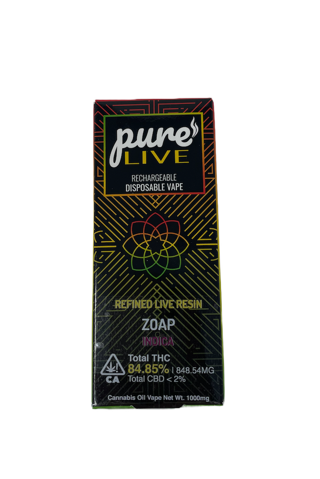 Pure Live Full Spectrum Refined Live Resin 1G Disposable Vape - Zoap - The Balloon Room